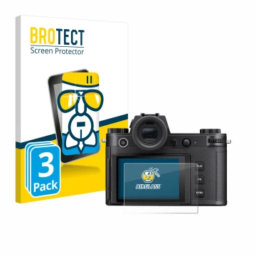 Parte frontale di una confezione del prodotto con il logo del marchio BROTECT. Accanto è raffigurato il dispositivo Leica SL3-