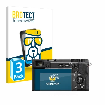 Parte frontale di una confezione del prodotto con il logo del marchio BROTECT. Accanto è raffigurato il dispositivo Sony Alpha