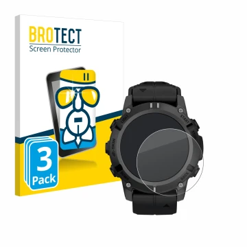 Parte frontale di una confezione del prodotto con il logo del marchio BROTECT. Accanto è raffigurato il dispositivo Garmin Des