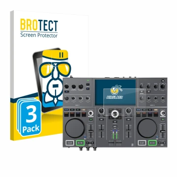 Parte frontale di una confezione del prodotto con il logo del marchio BROTECT. Accanto è raffigurato il dispositivo Denon DJ P