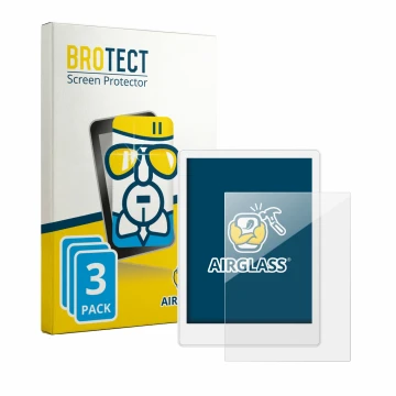 Parte frontale di una confezione del prodotto con il logo del marchio BROTECT. Accanto è raffigurato il dispositivo Meebook M8