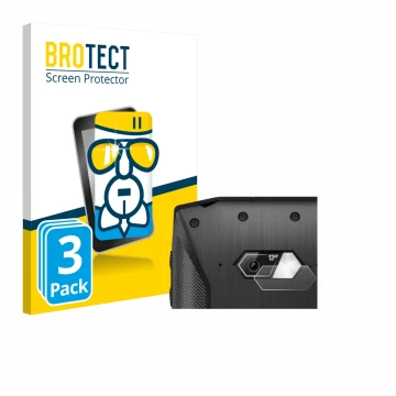 Parte frontale di una confezione del prodotto con il logo del marchio BROTECT. Accanto è raffigurato il dispositivo Crosscall 