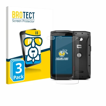 Parte frontale di una confezione del prodotto con il logo del marchio BROTECT. Accanto è raffigurato il dispositivo Crosscall 