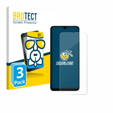 Parte frontale di una confezione del prodotto con il logo del marchio BROTECT. Accanto è raffigurato il dispositivo Xiaomi Poc