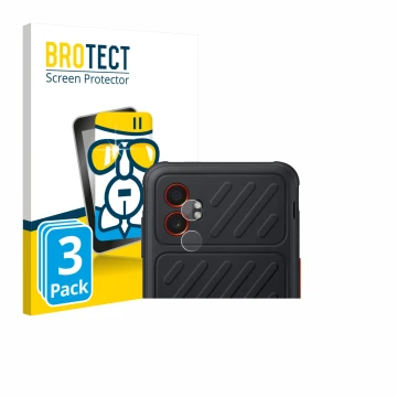 Parte frontale di una confezione del prodotto con il logo del marchio BROTECT. Accanto è raffigurato il dispositivo Samsung Ga