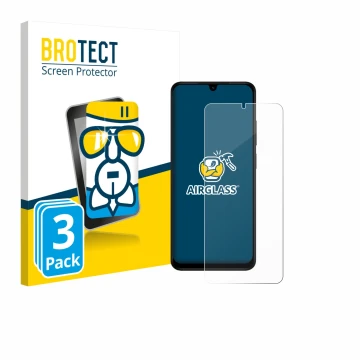 Parte frontale di una confezione del prodotto con il logo del marchio BROTECT. Accanto è raffigurato il dispositivo Xiaomi Red