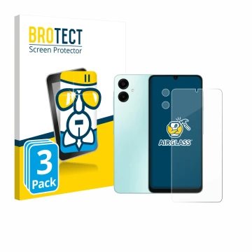 Parte frontale di una confezione del prodotto con il logo del marchio BROTECT. Accanto è raffigurato il dispositivo Samsung Ga