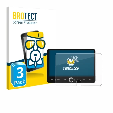 Parte frontale di una confezione del prodotto con il logo del marchio BROTECT. Accanto è raffigurato il dispositivo Dynavin D9