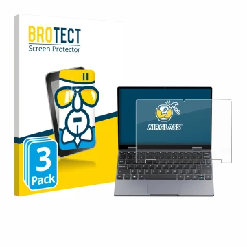 Parte frontale di una confezione del prodotto con il logo del marchio BROTECT. Accanto è raffigurato il dispositivo Chuwi Mini