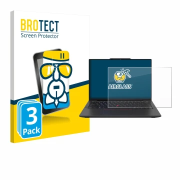 Parte frontale di una confezione del prodotto con il logo del marchio BROTECT. Accanto è raffigurato il dispositivo Lenovo Thi