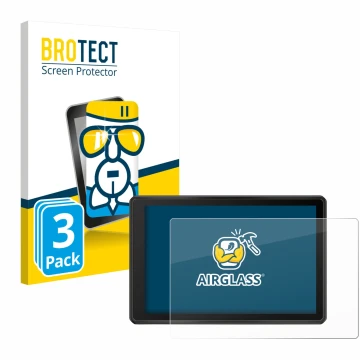 Parte frontale di una confezione del prodotto con il logo del marchio BROTECT. Accanto è raffigurato il dispositivo Garmin Tre