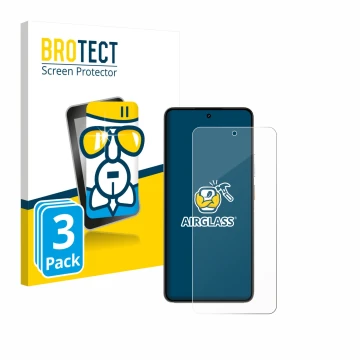 Parte frontale di una confezione del prodotto con il logo del marchio BROTECT. Accanto è raffigurato il dispositivo realme P3 