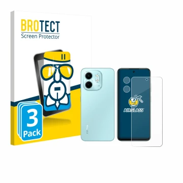 Parte frontale di una confezione del prodotto con il logo del marchio BROTECT. Accanto è raffigurato il dispositivo Infinix Sm