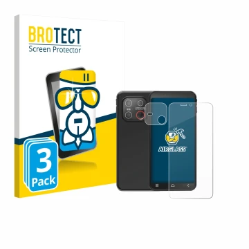 Parte frontale di una confezione del prodotto con il logo del marchio BROTECT. Accanto è raffigurato il dispositivo Emporia Sm