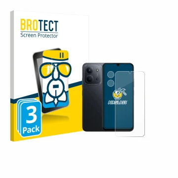 Parte frontale di una confezione del prodotto con il logo del marchio BROTECT. Accanto è raffigurato il dispositivo Xiaomi Red