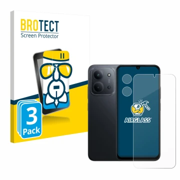 Parte frontale di una confezione del prodotto con il logo del marchio BROTECT. Accanto è raffigurato il dispositivo Xiaomi Red