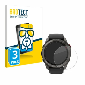 Parte frontale di una confezione del prodotto con il logo del marchio BROTECT. Accanto è raffigurato il dispositivo Garmin Fen