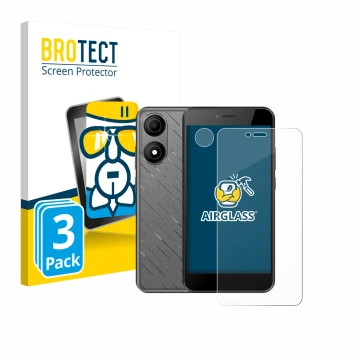 Parte frontale di una confezione del prodotto con il logo del marchio BROTECT. Accanto è raffigurato il dispositivo HTC Wildfi