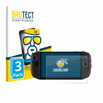 Parte frontale di una confezione del prodotto con il logo del marchio BROTECT. Accanto è raffigurato il dispositivo Lenovo Leg