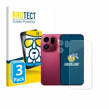 Parte frontale di una confezione del prodotto con il logo del marchio BROTECT. Accanto è raffigurato il dispositivo Oppo Find 