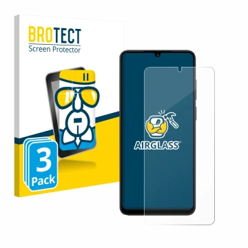 Parte frontale di una confezione del prodotto con il logo del marchio BROTECT. Accanto è raffigurato il dispositivo Honor X5c 