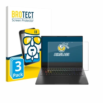 Parte frontale di una confezione del prodotto con il logo del marchio BROTECT. Accanto è raffigurato il dispositivo HP Omen Tr