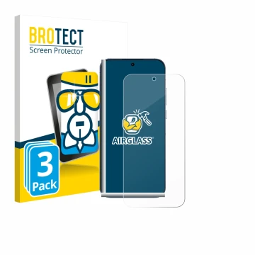 Parte frontale di una confezione del prodotto con il logo del marchio BROTECT. Accanto è raffigurato il dispositivo realme GT 