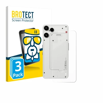 Parte frontale di una confezione del prodotto con il logo del marchio BROTECT. Accanto è raffigurato il dispositivo Nothing Ph