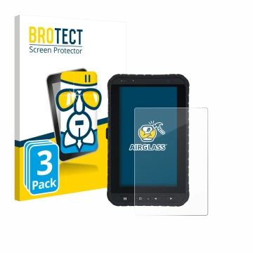 Parte frontale di una confezione del prodotto con il logo del marchio BROTECT. Accanto è raffigurato il dispositivo Winmate M7