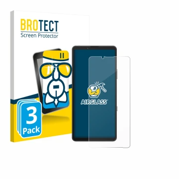 Parte frontale di una confezione del prodotto con il logo del marchio BROTECT. Accanto è raffigurato il dispositivo Sony Xperi