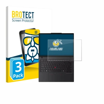 Parte frontale di una confezione del prodotto con il logo del marchio BROTECT. Accanto è raffigurato il dispositivo Lenovo Thi