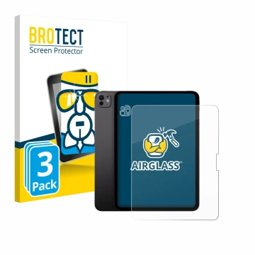 Parte frontale di una confezione del prodotto con il logo del marchio BROTECT. Accanto è raffigurato il dispositivo Apple iPad