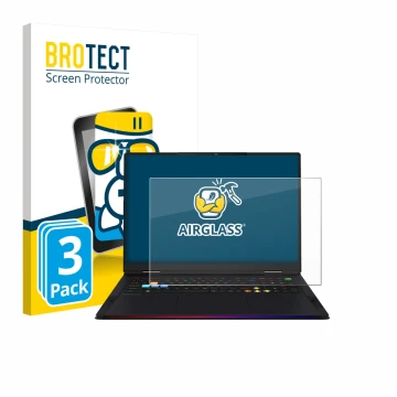 Parte frontale di una confezione del prodotto con il logo del marchio BROTECT. Accanto è raffigurato il dispositivo MSI Raider