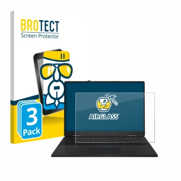 Parte frontale di una confezione del prodotto con il logo del marchio BROTECT. Accanto è raffigurato il dispositivo MSI Titan 