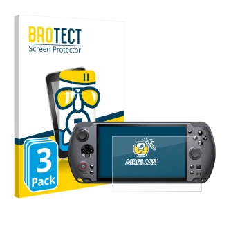 Parte frontale di una confezione del prodotto con il logo del marchio BROTECT. Accanto è raffigurato il dispositivo GPD Win 5 