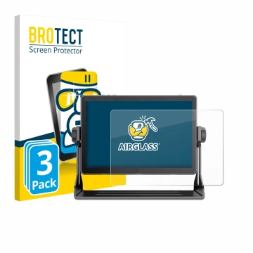 Parte frontale di una confezione del prodotto con il logo del marchio BROTECT. Accanto è raffigurato il dispositivo Feelworld 