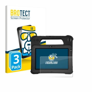 Parte frontale di una confezione del prodotto con il logo del marchio BROTECT. Accanto è raffigurato il dispositivo Zebra XPad