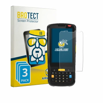 Parte frontale di una confezione del prodotto con il logo del marchio BROTECT. Accanto è raffigurato il dispositivo Newland MT
