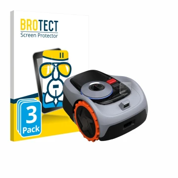 Parte frontale di una confezione del prodotto con il logo del marchio BROTECT. Accanto è raffigurato il dispositivo Navimow i1