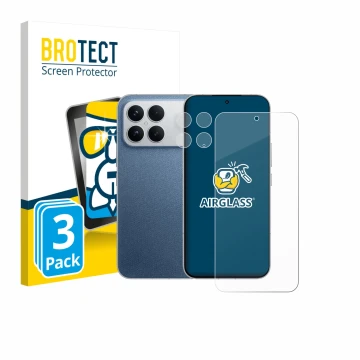 Parte frontale di una confezione del prodotto con il logo del marchio BROTECT. Accanto è raffigurato il dispositivo Xiaomi Poc