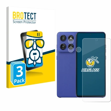 Parte frontale di una confezione del prodotto con il logo del marchio BROTECT. Accanto è raffigurato il dispositivo Motorola E