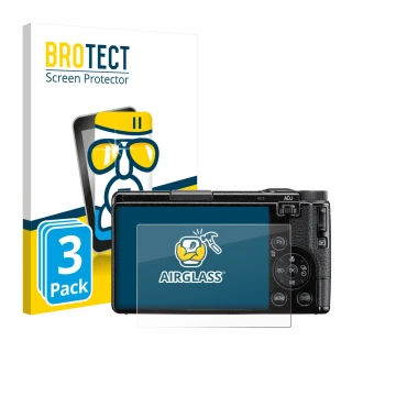 Parte frontale di una confezione del prodotto con il logo del marchio BROTECT. Accanto è raffigurato il dispositivo Ricoh GR I