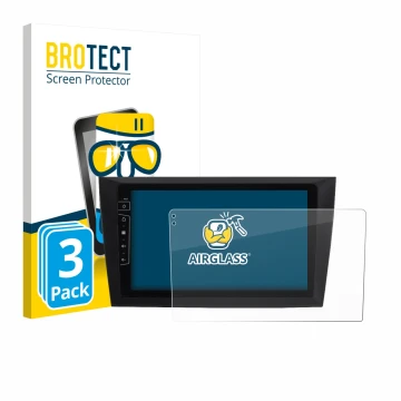 Parte frontale di una confezione del prodotto con il logo del marchio BROTECT. Accanto è raffigurato il dispositivo Dynavin D8