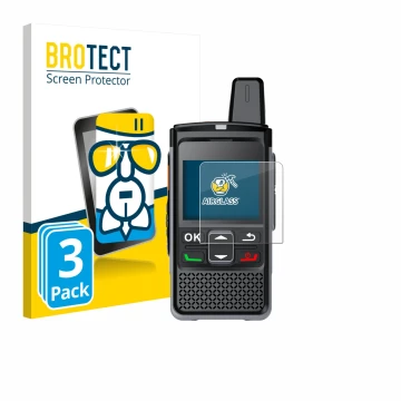 Parte frontale di una confezione del prodotto con il logo del marchio BROTECT. Accanto è raffigurato il dispositivo Hytera PNC