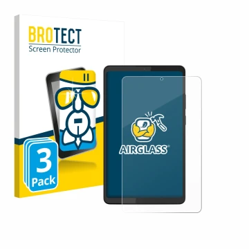 Parte frontale di una confezione del prodotto con il logo del marchio BROTECT. Accanto è raffigurato il dispositivo Lenovo Tab