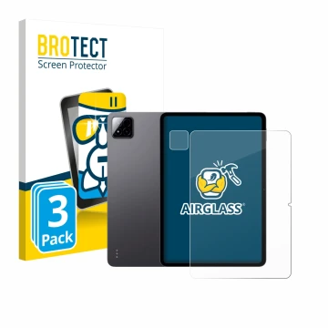 Parte frontale di una confezione del prodotto con il logo del marchio BROTECT. Accanto è raffigurato il dispositivo Xiaomi Pad