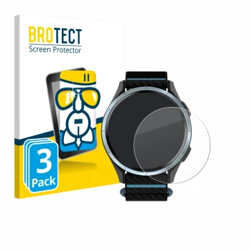 Parte frontale di una confezione del prodotto con il logo del marchio BROTECT. Accanto è raffigurato il dispositivo Garmin App