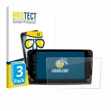 Parte frontale di una confezione del prodotto con il logo del marchio BROTECT. Accanto è raffigurato il dispositivo Dynavin D9