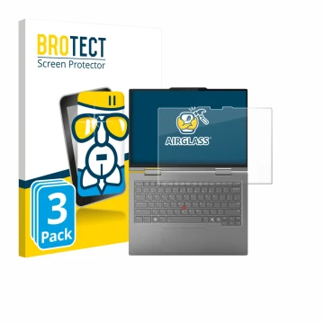 Parte frontale di una confezione del prodotto con il logo del marchio BROTECT. Accanto è raffigurato il dispositivo Lenovo Thi