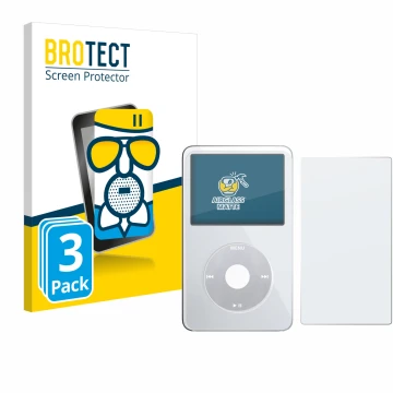 Parte frontale di una confezione del prodotto con il logo del marchio BROTECT. Accanto è raffigurato il dispositivo Apple iPod